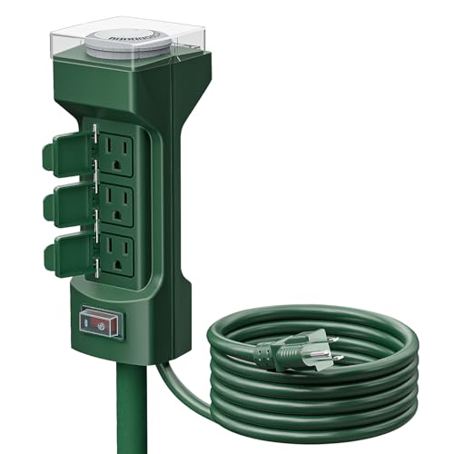Kasonic 24 Hour Outdoor Stake Timer, 6 Outlets 6 ft Extension Cord Mechanical Power Timer for Holiday Light, Yard Garden, ETL Certified, Weatherproof Safety Cover- Green