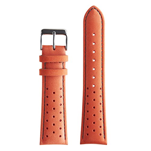 ARMOGAN Genuine Suede Rally Perforated Leather Watch Strap - SR32S - Orange - Stainless Buckle - Men's Wristwatch Band - 22mm Width