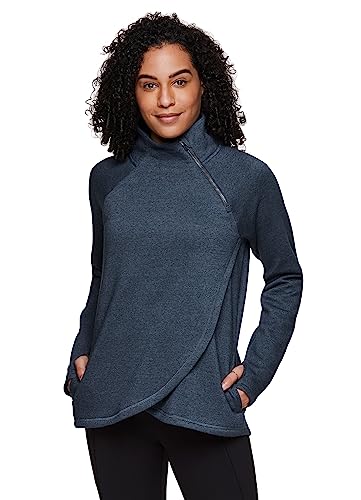 RBX Active Women's Zip Mock Neck Long Sleeve Fleece Pullover Sweatshirt With Pockets Blue F21 XS