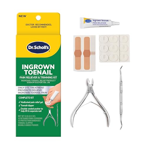 Dr. Scholl's INGROWN TOENAIL PAIN RELIEVER & TRIMMING KIT, 0.3 oz // Only OTC Treatment Proven to Relieve Ingrown Toenail Pain - Includes Medicated Gel + Foam Rings + Bandages + Clipper & Pusher Tools