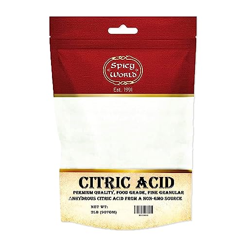 Spicy World Citric Acid 2 LB Bag - 100% Pure, Food Grade & Non-GMO - Citric Acid Powder for Cleaning, Bath Bombs, Preserving - Fine Granular