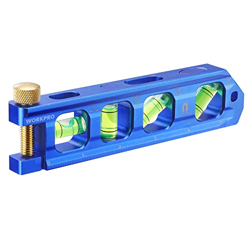 WORKPRO Conduit Bending Level, Magnetic Torpedo Level, Pipe Level, Bubble Vials for 0°/90°/30°/45° Measurements, Aluminum Alloy Construction, 6.3-inch, Cobalt Blue