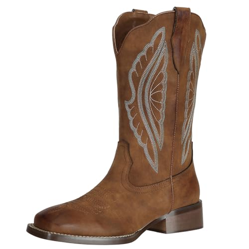 J's.o.l.e Women's Wide Width Cowboy Boots Square Toe Cowgirl Boots Wide Calf Western Work Boots Embroidered