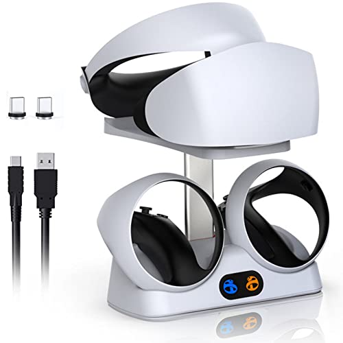 Charging Station for PS VR2 Sense Controllers with Headset Holder, Nargos Virtual Reality Charger Stand Dock PSVR2 Headset Display Accessories