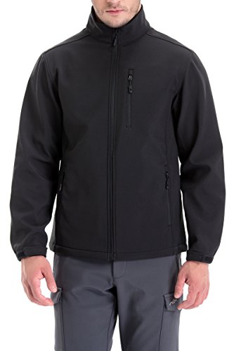 TRAILSIDE SUPPLY CO. Men's Softshell Fleece-lined Jackets/Winter Outdoor Coats/Windbreaker/Medium-weight Water-repellent, Black, 2XL