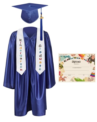 GraduationMall Kindergarten Graduation Cap Gown Stole Package with 2024 Tassel, Certificate Royal Small 27(3'6'-3'8')