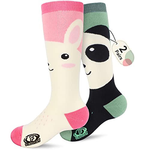 Findway Kids Ski Socks Thermal Winter Snow Socks for Girls Boys Toddler, OTC Long Snowboarding Socks 2 Pairs