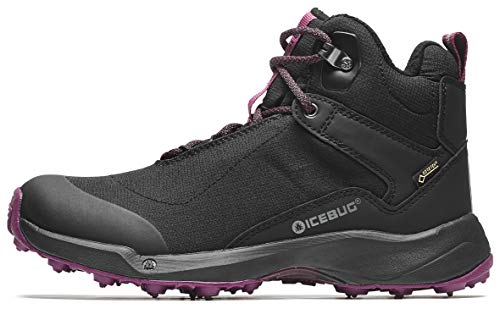 Icebug Womens Pace3 BUGrip GTX Hiking Boot with Carbide Studded Traction Sole, Black/Dark Hibiscus, 9
