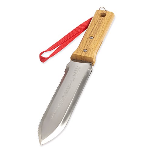 Nisaku NJP651 Hori Weeding & Digging Knife-Hardened HRC58 Edition, Authentic Tomita (Est. 1960) Japanese Stainless Steel, 7.25' Blade, Wood Handle, w/Premium Leather Sheath