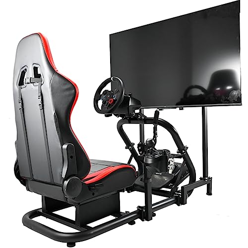 Dardoo Racing Simulator Cockpit with Monitor Stand & Seat Adjustable Compatible with All Logitech G29 G920, Thrustmaster Xbox, Not Includes wheel, pedals, handbrake, gearshift and display