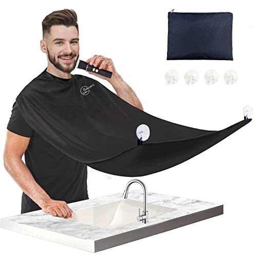 Beard Bib Apron for Men,Beard Hair Catcher for Sink Non-Stick Beard Cape,1 Size Fits All,Grooming Accessorie Gift for Dad or Husband(Black)