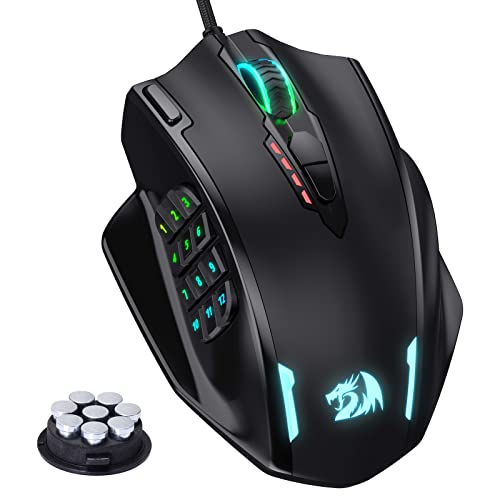 Redragon M908 Impact RGB LED MMO Gaming Mouse with 12 Side Buttons, Optical Wired Ergonomic Gamer Mouse with Max 12,400DPI, High Precision, 20 Programmable Macro Shortcuts, Comfort Grip