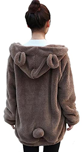 Women Fashion Bear Tail Hoodies,Fluffy Double Velvet Winter Rabbit Ear&Tail Shape Warm Tail Jacket,Long Sleeve Hooded Sweatshirt sweater (brown bear)