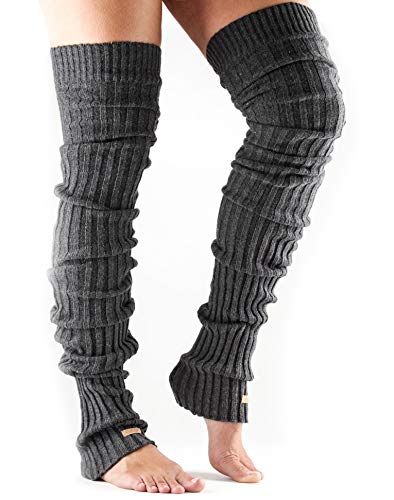 toesox Women’s Wool Thigh High Ribbed Knit Open Heel Leg Warmer, One Size, Charcoal Grey