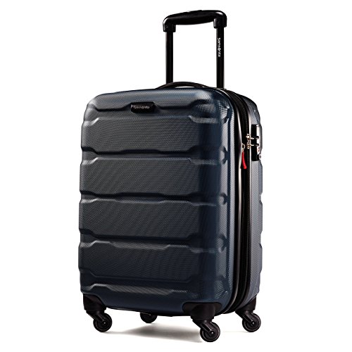 Samsonite Omni PC Hardside Expandable Luggage with Spinner Wheels, Navy, Checked-Large 28-Inch