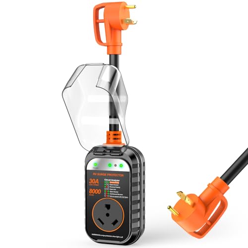 GEARGO RV Surge Protector 30 Amp RV Circuit Analyzer Surge Guard Full Protection(8000 Joules), RV Adapter Plug for Camper(Orange)