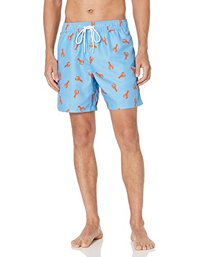 Amazon Essentials Men's 7' Quick-Dry Swim Trunk, Blue Orange Lobster Print, Medium
