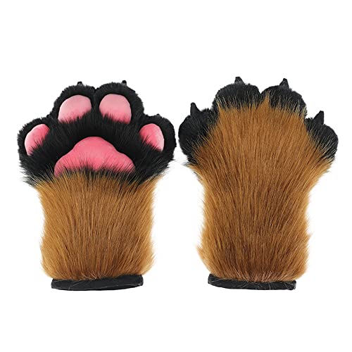 Furry Fluffy Paws Gloves Halloween Costume Cat Fox Lion Bear Props for Kids Adults
