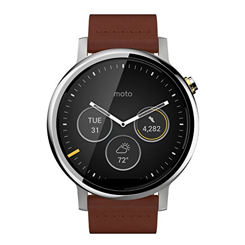 Motorola Moto 360 (2nd Gen.) - Mens 46mm, Silver with Cognac Leather