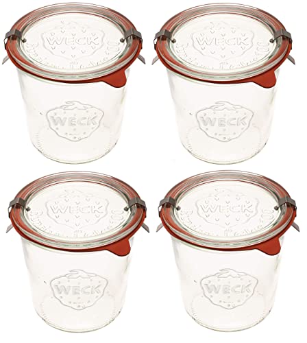 Weck Canning Jars 742-19.6 fl. oz Weck Mold Jars made of Transparent Glass - Eco-Friendly Canning Jar - Food Storage Containers with Lids Airtight - 1/2 Liter Jars Set - Pack of 4 Jars with Lids