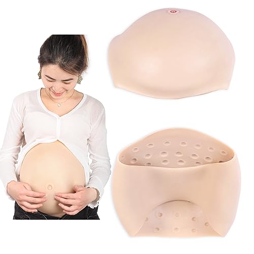 ICEVER Fake Pregnant Belly 9 Months Full Silicone Pregnancy Belly Costume Fake Baby Bump for Photo Props Actor Performance (8-10 Months,L)