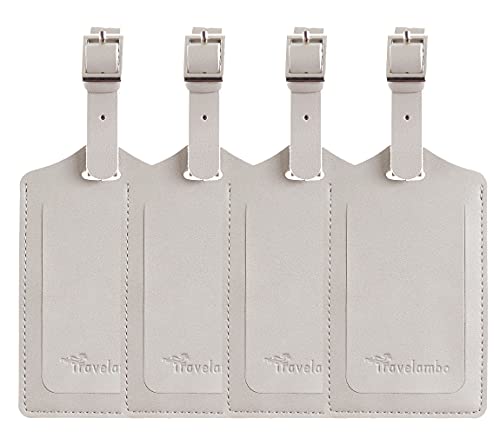 4 Pack Leather Luggage Travel Bag Tags by Travelambo (Light Grey)