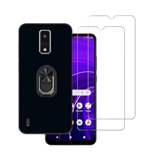 DAMONDY for BLU View 4 Case with 2 Pack Screen Protector,Ring Shockproof Cover for Women Girls,Slim Soft TPU Rubber Kickstand [Magnetic Car Mount] Case for BLU View 4 B135DL -Black