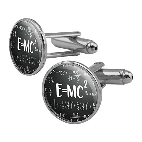 E=MC 2 Energy Mass Equation Theory of Special Relativity Math Round Cufflink Set Silver Color