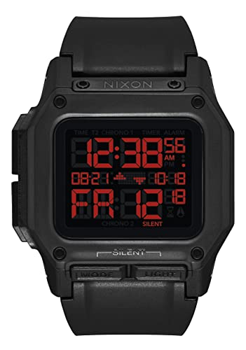 NIXON Regulus A1180 - All Black/Red - 100m Water Resistant Men's Digital Sport Watch (46mm Watch Face, 29mm-24mm Pu/Rubber/Silicone Band)