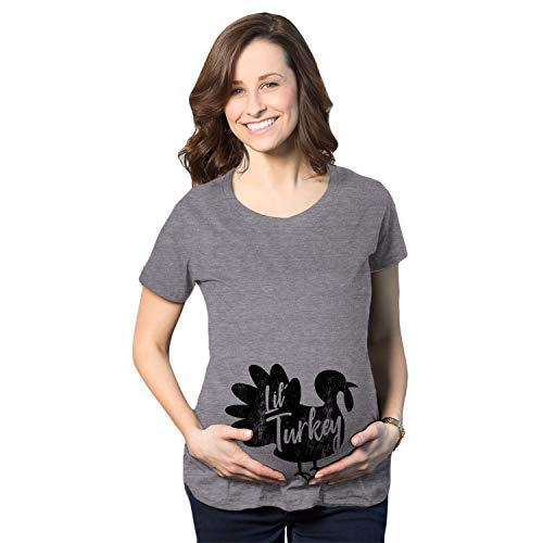 Maternity Lil Turkey Tshirt Funny Thanksgiving Pregnancy Tee Funny Graphic Maternity Tee for Thanksgiving with Food Dark Grey XL