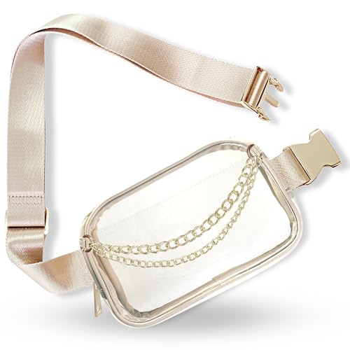 Clear Belt Bag | Cute Clear Purse for Women Stadium Approved Below 12x6x12 | Small See Through Transparent Crossbody Fanny Pack for Concerts, Nurses, Festivals, and Stadiums | Extended Strap, Cream
