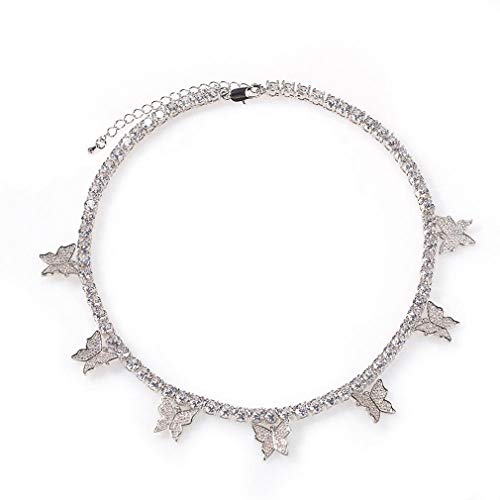 Jacruces Butterfly Necklace Tennis Chain Butterfly Choker Bling Iced CZ Butterfly Necklace Silver Women (16, 3mm-Silver)
