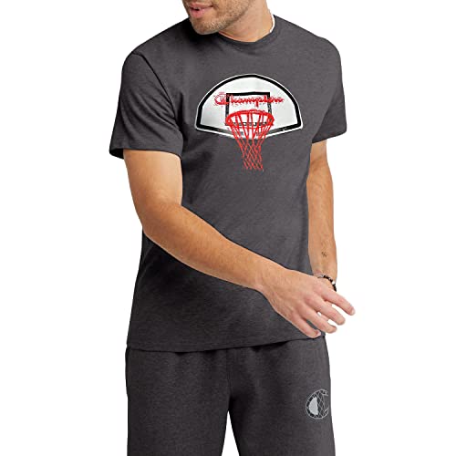 Champion T-Shirt, Cotton Midweight Men's Crewneck Tee, Fashion (Reg. or Big & Tall), Granite Heather Basketball Hoop, Small