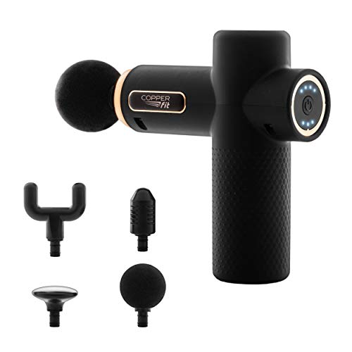 Copper Fit Unisex Adult Massage Gun, Rechargeable with 4 Massage Attachments, Black