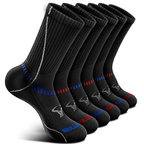 BULLIANT Compression Socks for Men 6Pairs, Men Athletic Crew Socks Cushioned For Outdoor Sport Running,Arch Support(6Pairs,Shoes Size:Men 11-13)