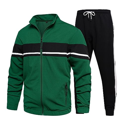 mjhGcfj Men's Track Suits 2 Piece Track Suits 2 Piece Casual Athletic Jogging Black Sweatsuit Set Men Tracksuit For Jogging Suit For Men. Workout Outfit Man 08-Green, XX-Large