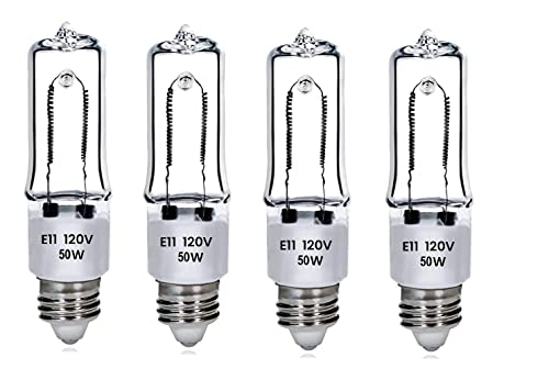 BULBMASTER 50W JD E11 Bulb Halogen Q50CL/MC Single Ended Replacement Halogen Light Bulbs 50 Watts- Clear, JD Type, T4 Shape,Warm White E11 Mini Candelabra Base 120 Volts Light Bulbs Pack of 4