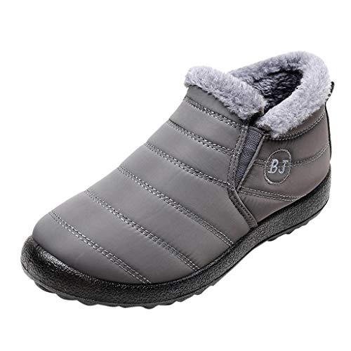 FAMOORE Snow Hiking Boots Solid Men Boot Boots Velvet Color Warm Keep Plus Ankle Flat Men's boots Mens Warm Boot (Grey, 11) Christmas