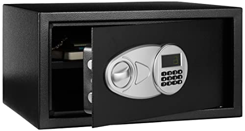 Amazon Basics Steel Security Safe with Programmable Electronic Keypad - Secure Cash, Jewelry, ID Documents - Black, 1 Cubic Feet, 16.93'W x 14.57'D x 9.06'H
