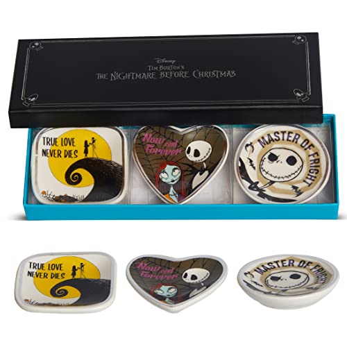Disney Tim Burton's Nightmare Before Christmas Trinket Tray Set, Ceramic - 3 Piece Mini Jewelry Dish Gift Set