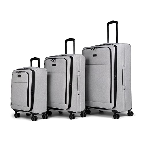 Bugatti Reborn Collection 3 Piece Luggage Set, Expanding Suitcases with 360-Degree Rolling Spinner Wheels, Retractable Handle, 20-Inch Carry On, 24-Inch Mid-size, 28-Inch Large Bags, Grey