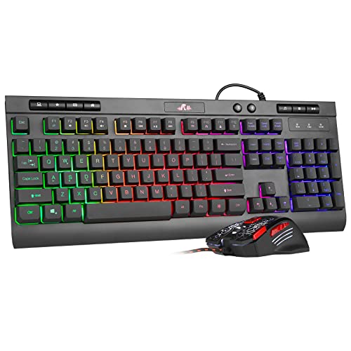 Rii Gaming Keyboard and Mouse Combo,Wired Keyboard and Mouse Set,Full Size LED Rainbow Backlit Keyboard, Gaming Keyboard for Windows/Mac/PC/Chrome and Office/Home/Gamers