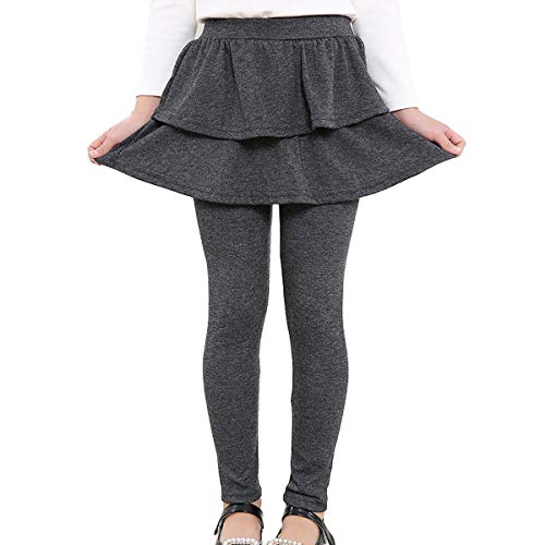 RieKet Girls Leggings with Skirt Warm Kids Leggings Tutu Pants 2-14 Years Dark Grey 7-8 Years