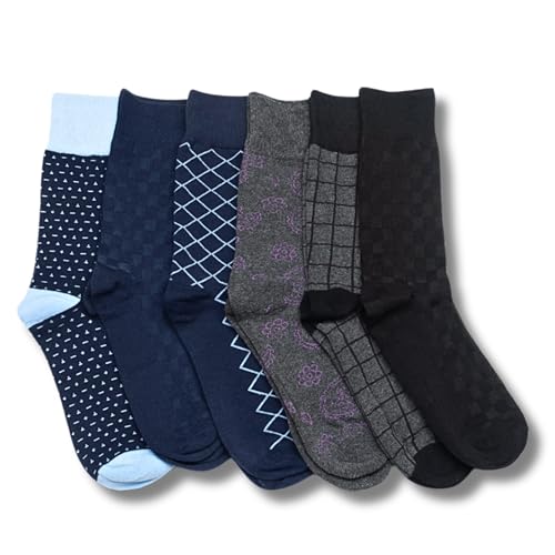 Tom Lawrence Men's Assorted Pattern Classic Dress Crew Socks-6 Pair Pack-Soft and Lightweight Cotton Comfort