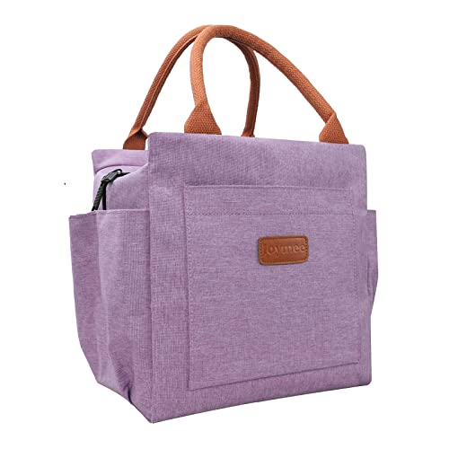 Joymee Lunch Bag Women Insulated Lunch Box Reusable Durable Leakproof Large Spacious Cooler Tote for Women Men Adult with Bottle Holder and Side Pockets for Work Office Travel Picnic - Purple