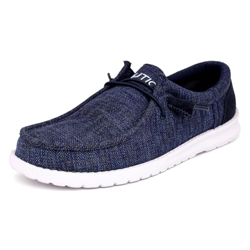 Nautica Men's Comfort Loafers, Lace-Up Boat Shoe, Lightweight Casual Stretch Sneaker-Rushford-Blue Navy 1-9.5