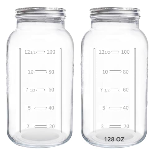 eleganttime 128 oz Mason Jars Extra Wide Mouth 2 Pack, 1 Gallon Glass Large Jars with Airtight Lid, Safe for Food Storage,Curing, Fermentation and Preservation