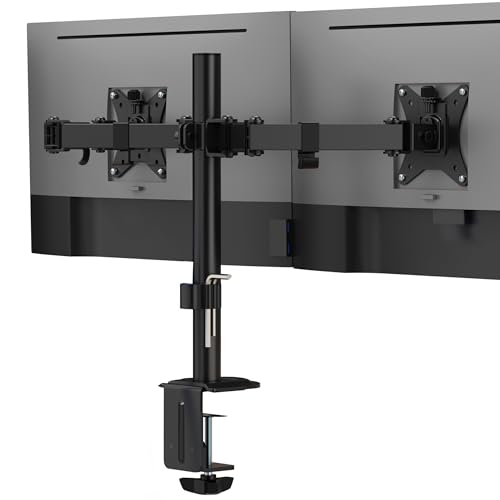Mount-It! Dual Monitor Mount, Dual Monitor Arm for 2 Screens, Dual Monitor Desk Mount, Adjustable Tilt and Swivel Arms for Double Screens up to 32” & 19.8 Lbs VESA 75x75 and 100x100 C-clamp & Grommet