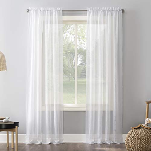 No. 918 Erica Crushed Sheer Voile Rod Pocket Curtain Panel, 51' x 84', White