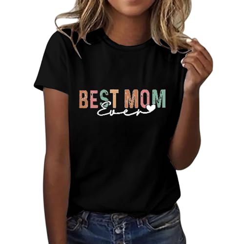 HUMMHUANJ Mother Heart Shirt,Specials Today Deals,Big Prime Deal,Amazon Tshirts for Women,Womens Plus Size, Sexy Shirts for Women Trendy,Oversized Gym Shirts for Women Black
